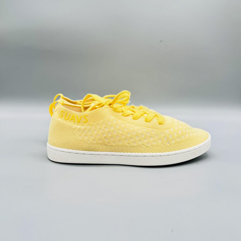SUAVS Shoes Womens 7 Yellow Knit Lace Up Walking Sneakers Lightweight Comfort